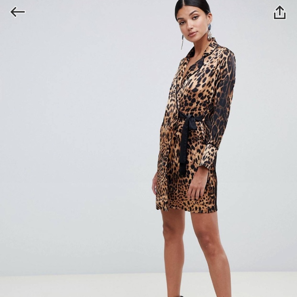 Missguided Tall tux leopard dress with side tie